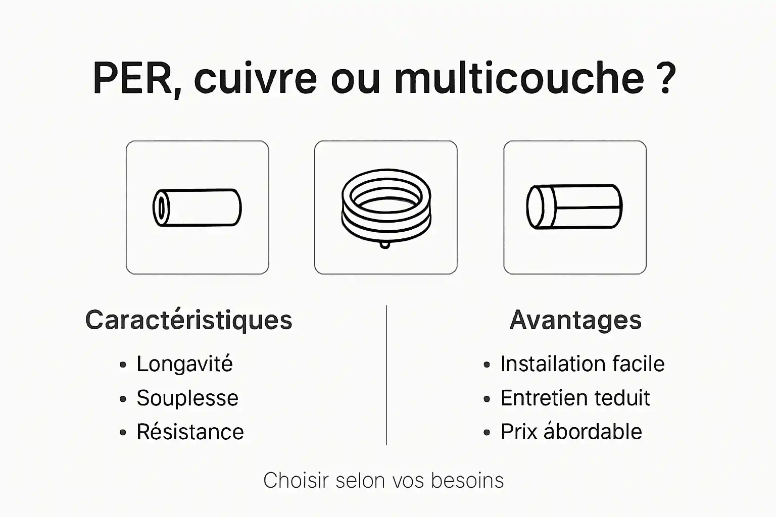 Comparatif en infographie : PER, cuivre ou multicouche pour votre installation de plomberie