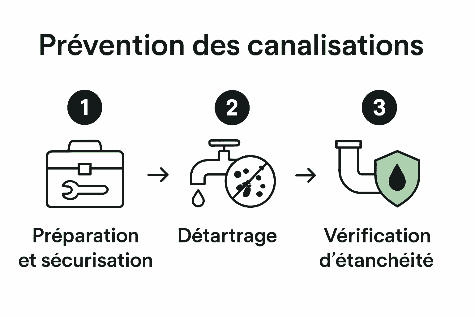 Infographie en trois étapes de l’entretien des canalisations.