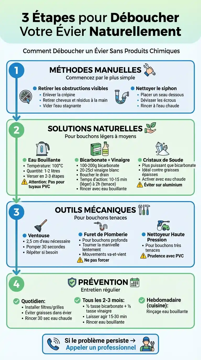 Guide complet pour déboucher un évier sans produits chimiques : méthodes naturelles et outils