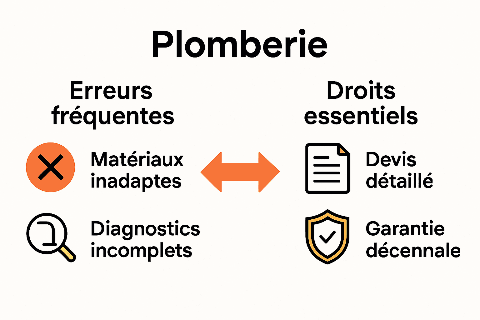 Infographie comparant erreurs de plomberie et droits du client