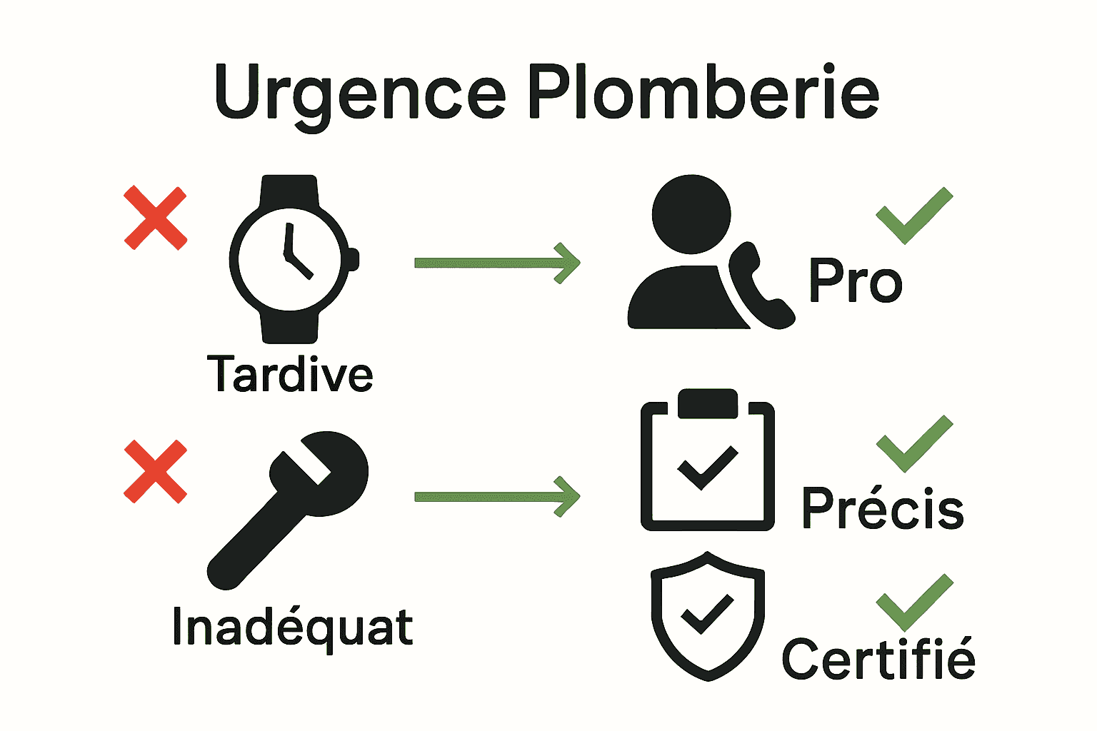 Infographie comparant erreurs et bonnes pratiques plomberie