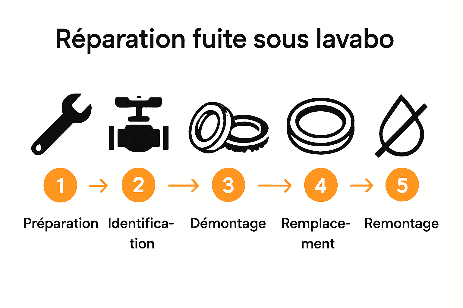 Infographie étapes réparation fuite sous lavabo