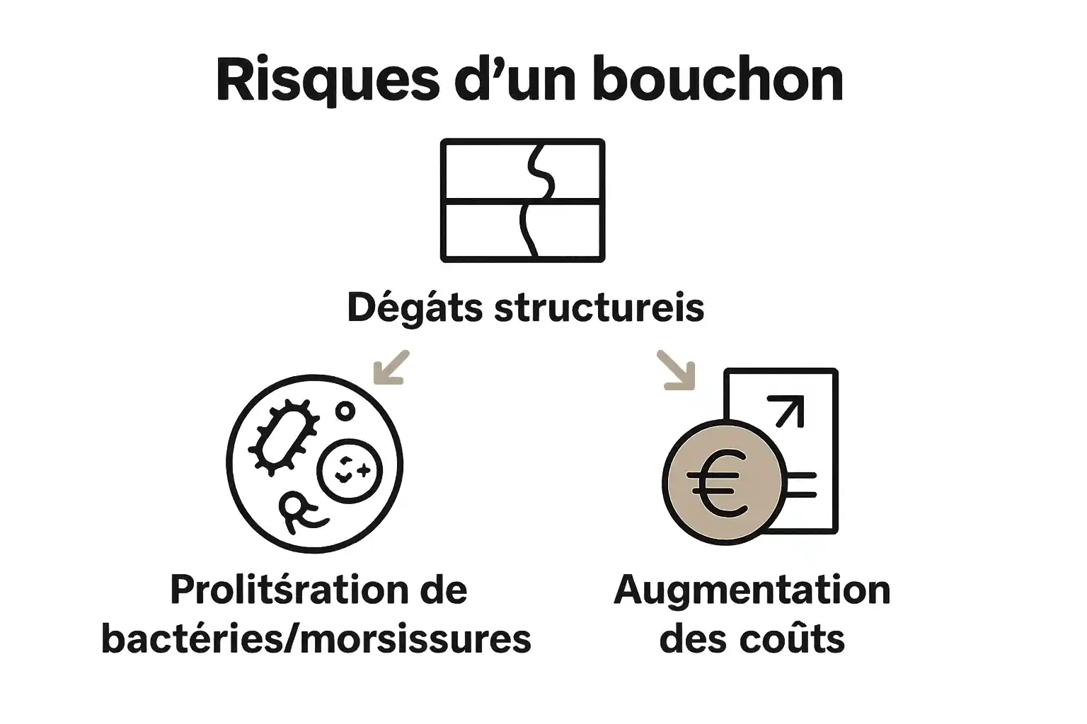 Infographie montrant 3 risques clés d'une canalisation bouchée