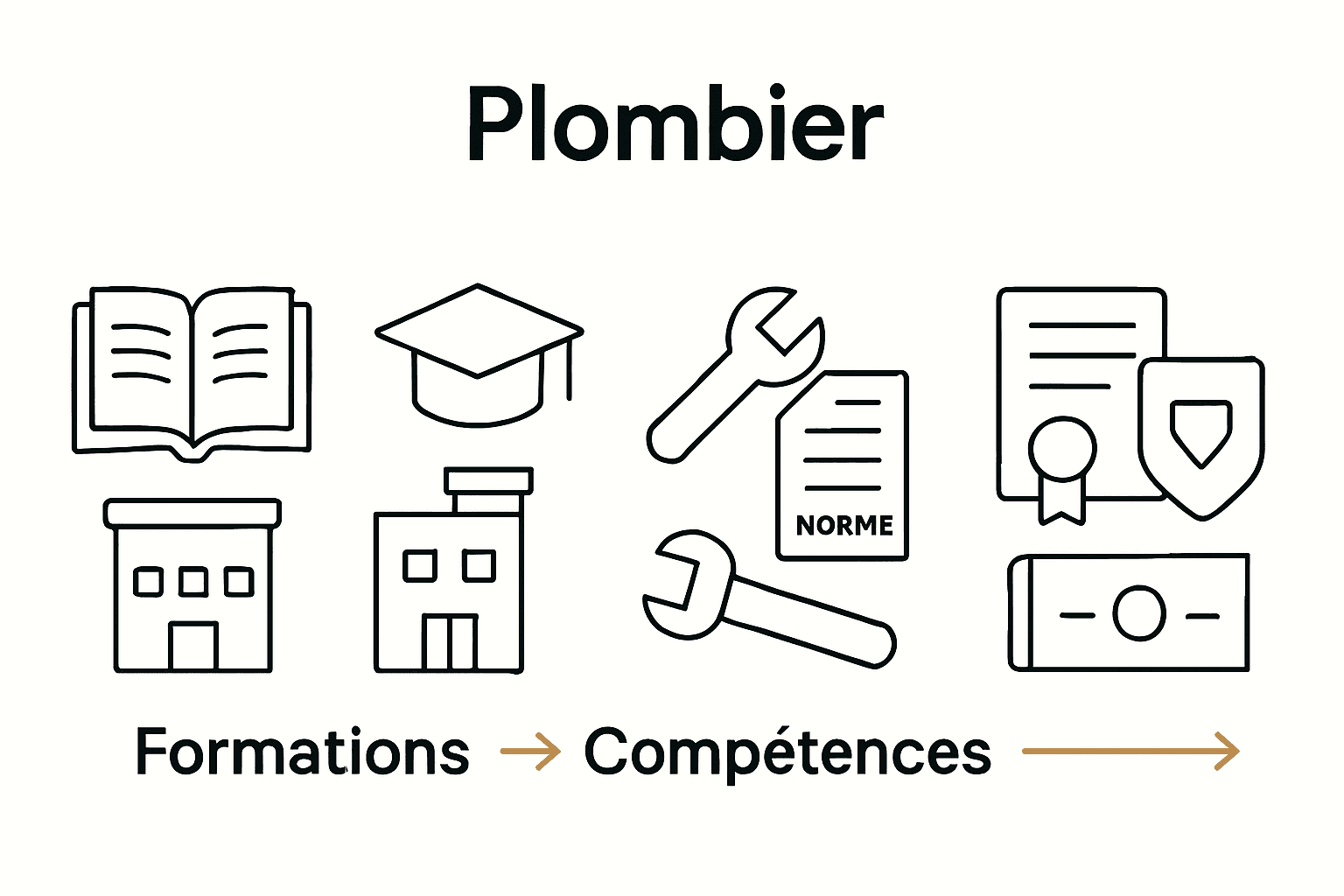 Infographie sur les formations, compétences et obligations du plombier.